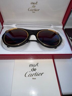 Cartier Round Sunglasses in Black and Gold with Dark Lenses